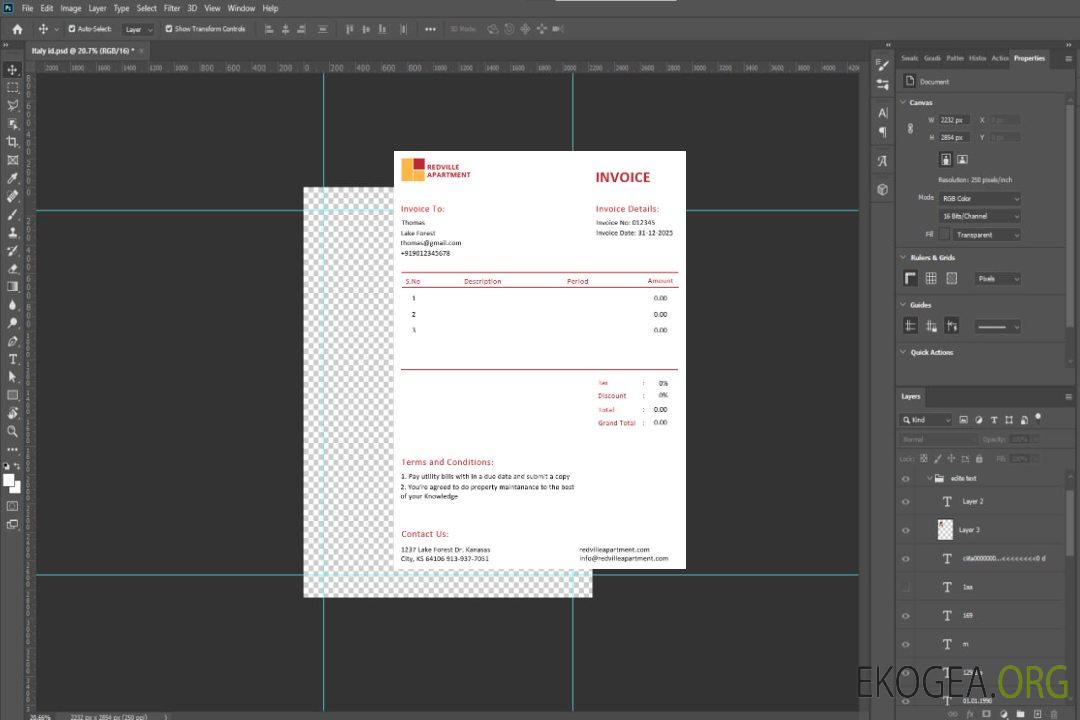 Modèle de facture de location d'appartement template Modèle de facture de location d'appartement template
